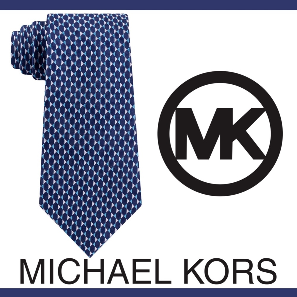 NWT $70 Michael Kors‎ [Mens Tie ] Mirrored Circles Tie in Blue/ Silver